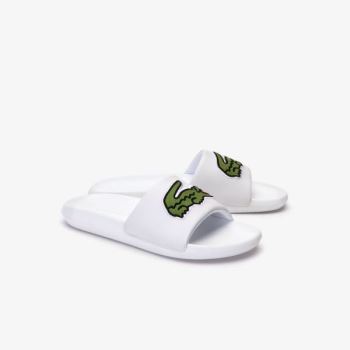 Lacoste Croco Synthetic Slides - Pantofle Pánské Bílé / Zelene | CZ-skbeue